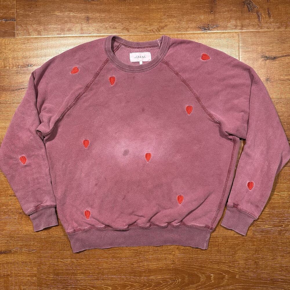 The Great College Sweatshirt Womens 2 M Maroon Heart Oversized Relaxed USA Retro